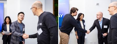 Panel of investors, industry leaders, and pitch winners. ODU's Rui Ning and Glacier21's Ren McEachern.