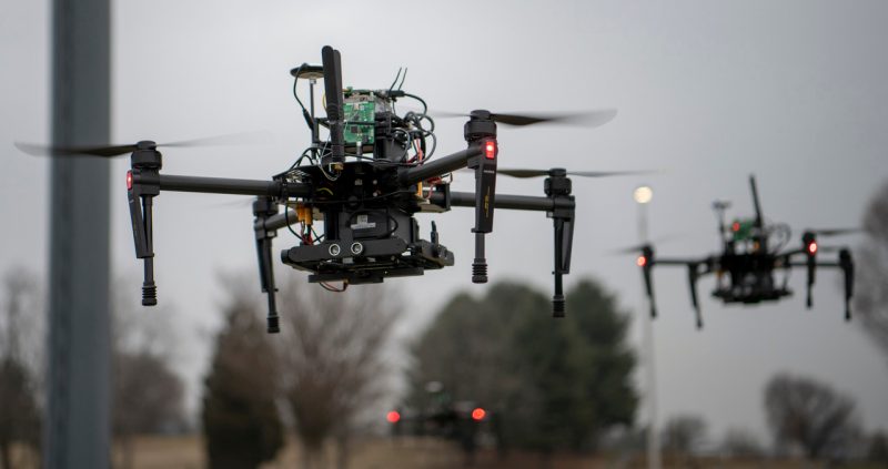 Drones flying