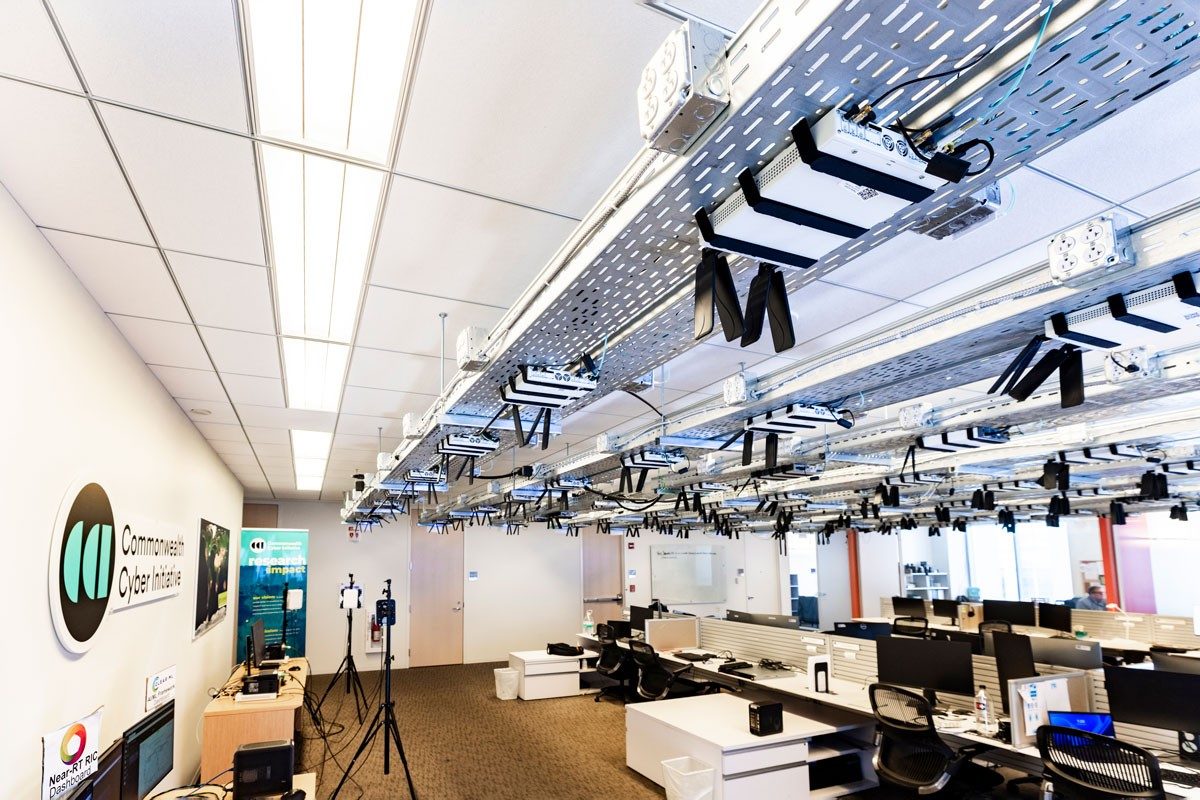 View of testbed, desks and signs