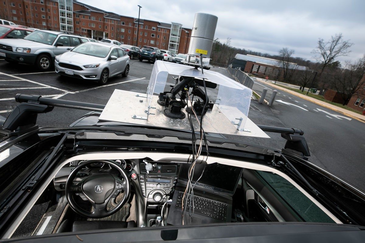 interior of car with experimental equipment