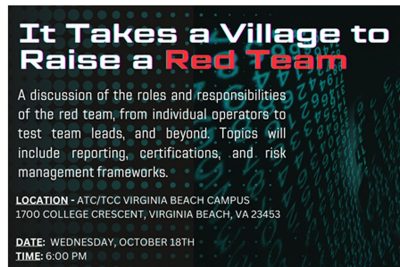 A discussion of the roles and responsibilities of the red team. Oct. 18 at 6 p.m.