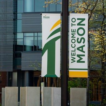 George Mason Fairfax Campus with sign saying Welcome to Mason