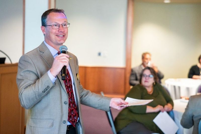 Anthony Tongen of JMU speaks at gathering