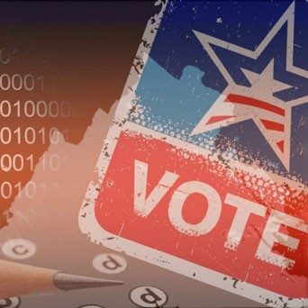 election security illustration with Vote sign and binary code