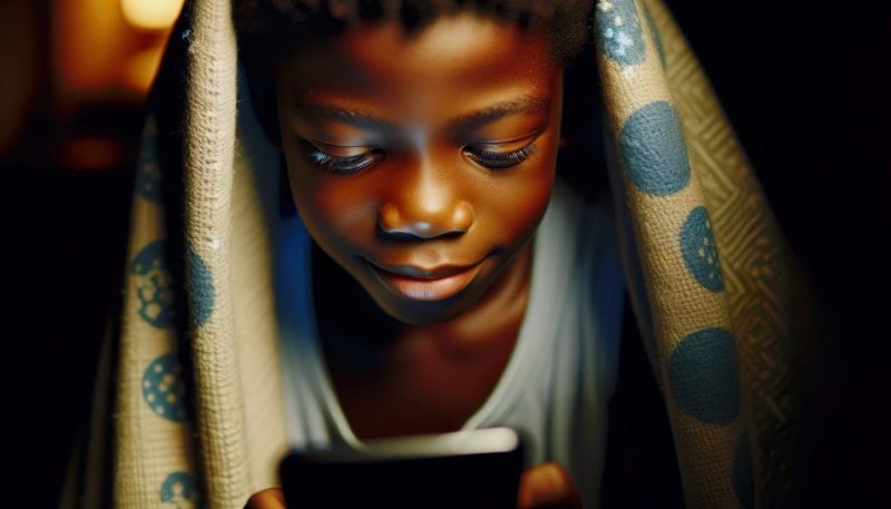 Child looking at phone screen