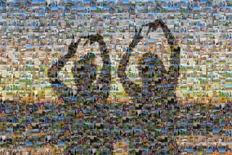 A mosaic image showing two silhouetted women making the VT symbol with their hands